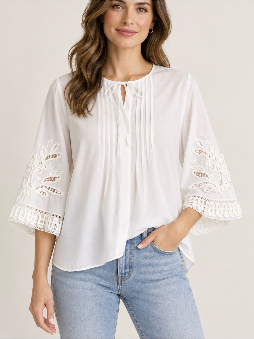 Kobi Halperin White Embroidered Cotton Silk Blouse – Size XL – Like New